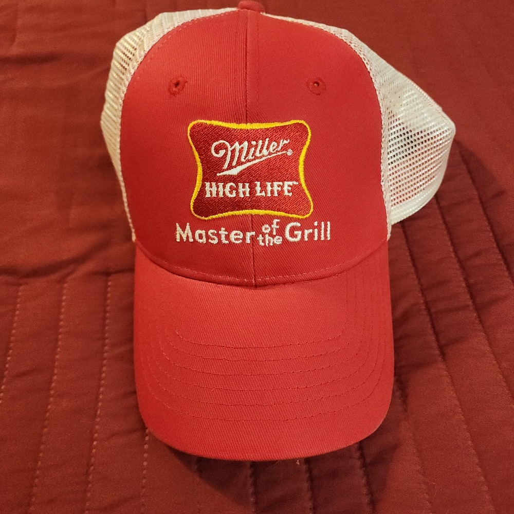 Miller High Life Master of the Grill Red White Mesh Trucker Hat Snapback Cap
